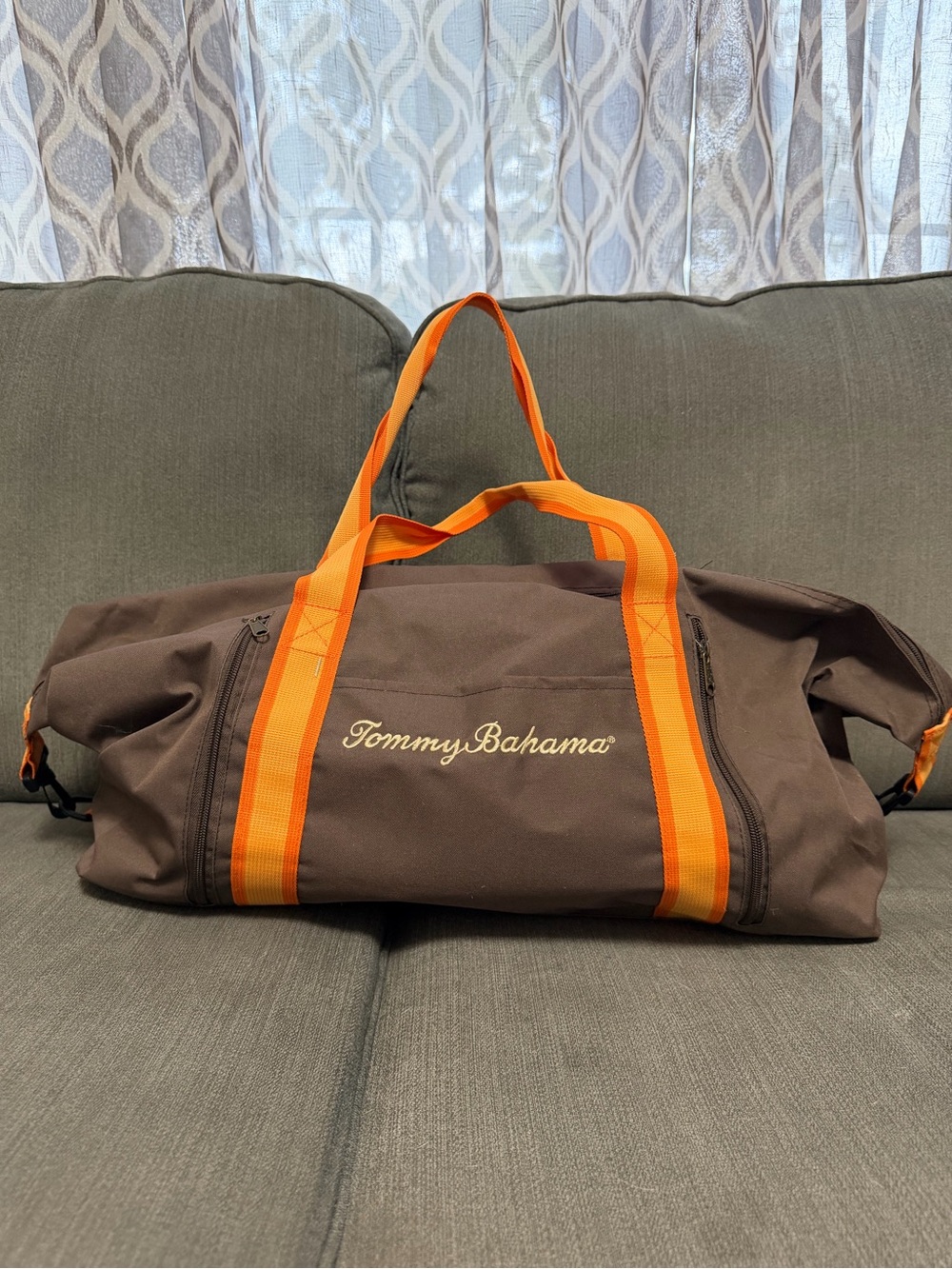 Tommy Bahama 20” Duffel Bag Brown Orange Weekender Travel Shoulder Strap